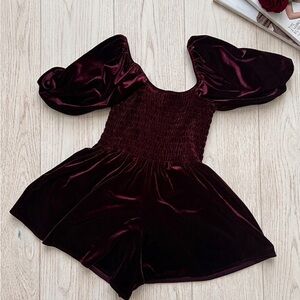 Urban Outfitters Burgundy Velvet Puff Sleeve Mini Dress
